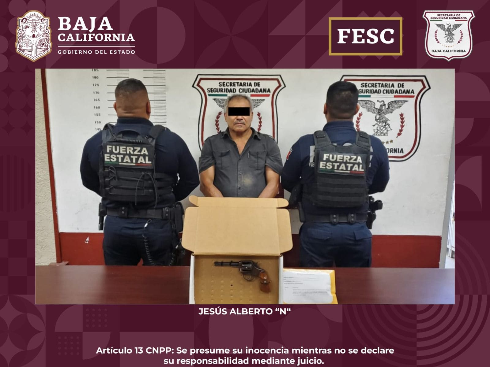 DETIENE FESC A HOMBRE POR DELITOS CONTRA LA SALUD Y PORTACIÓN DE ARMA DE FUEGO EN MEXICALI