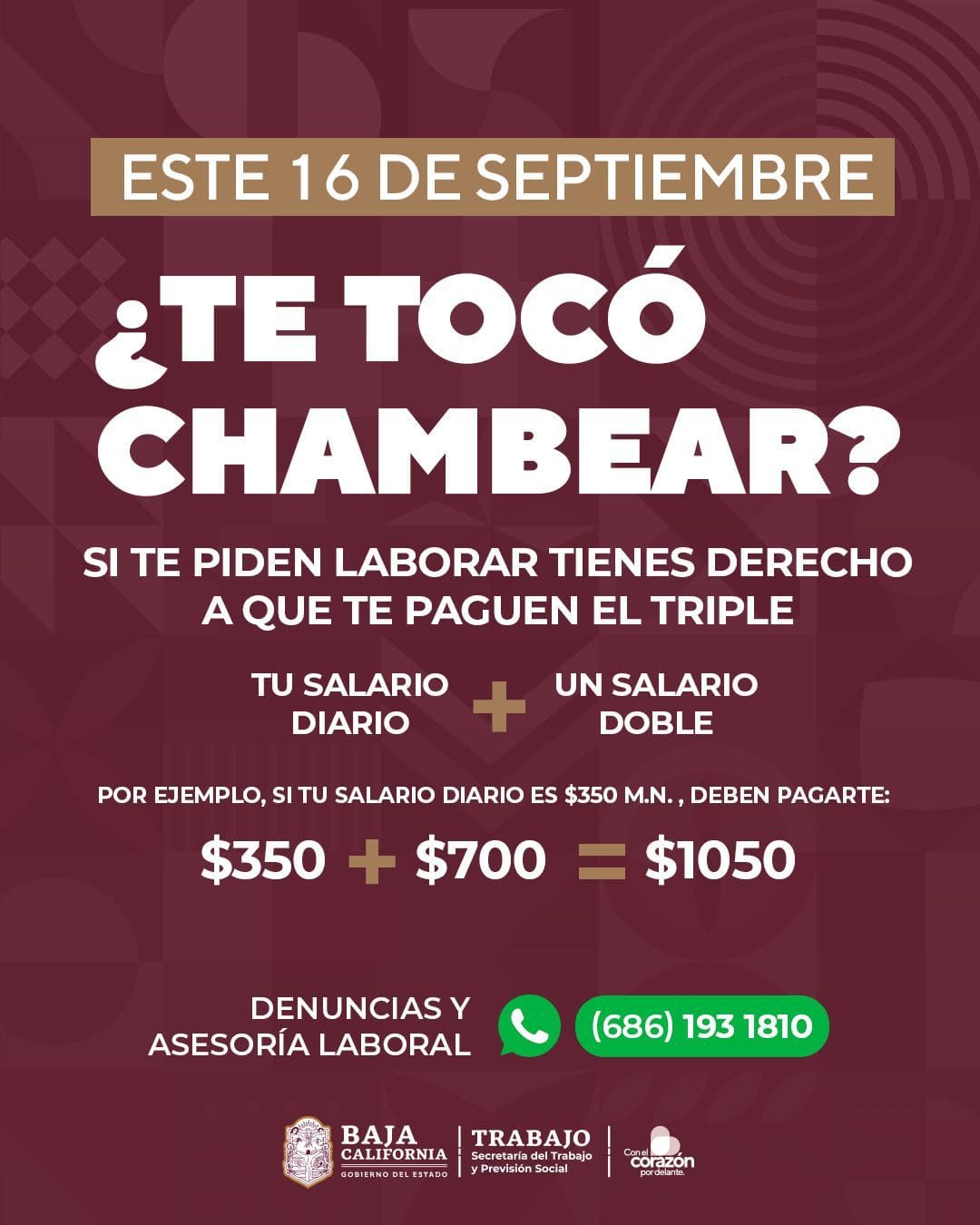 INFORMA STPS SOBRE PAGO TRIPLE O DESCANSO POR ESTE SÁBADO 16 DE SEPTIEMBRE