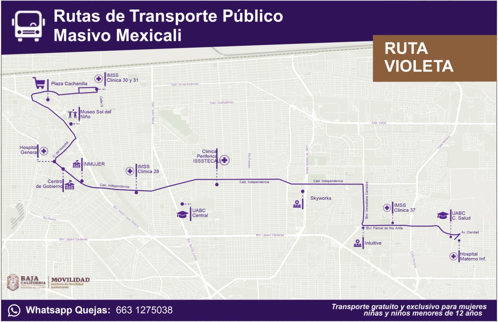 INFORMA IMOS QUE TRANSPORTE VIOLETA MEXICALI PASARÁ POR PLAZA LA CACHANILLA