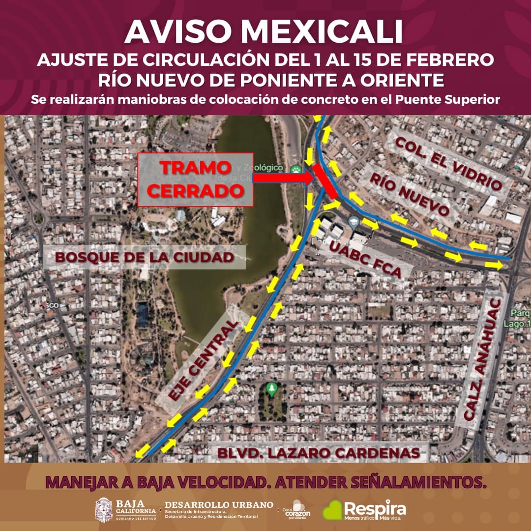 ANUNCIA SIDURT AJUSTES EN LA CIRCULACIÓN SOBRE RÍO NUEVO EN DIRECCIÓN A LA CALZADA ANÁHUAC