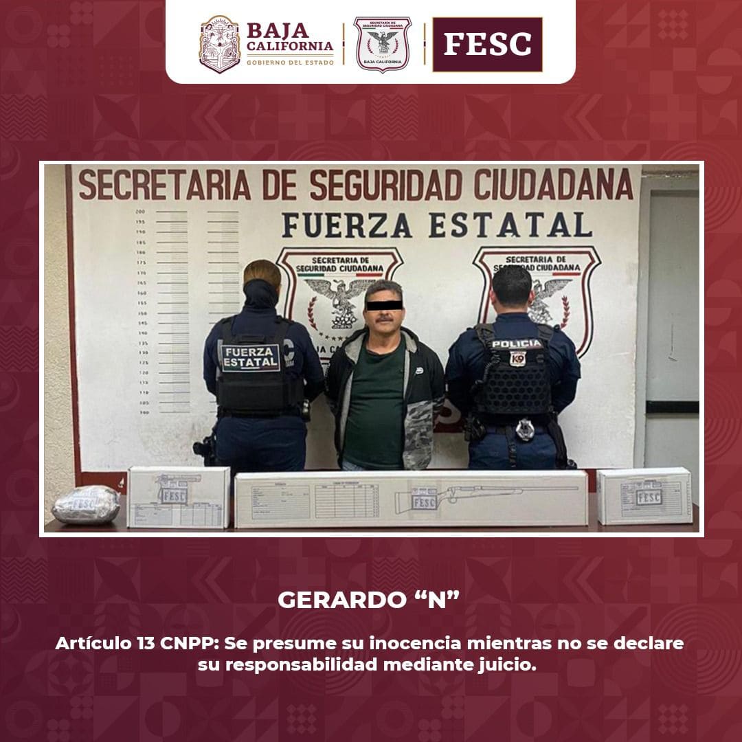 ASEGURA FUERZA ESTATAL ARMAS, CARTUCHOS Y DETIENE A UN HOMBRE EN MEXICALI