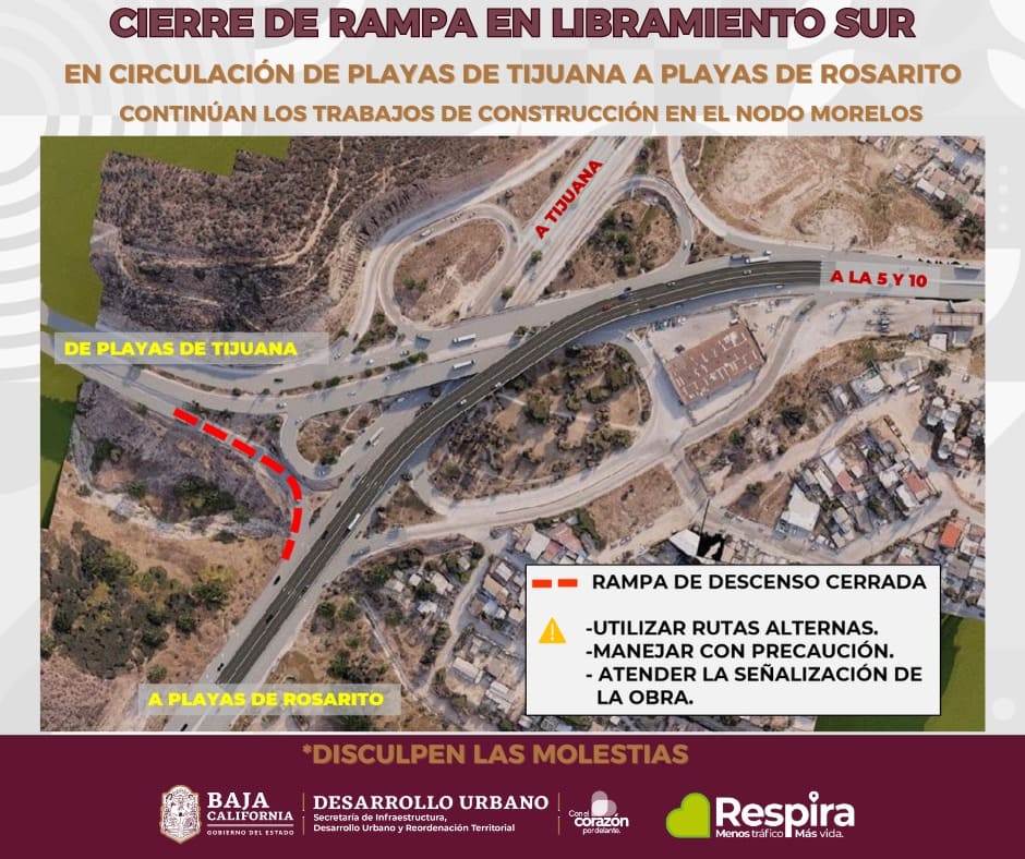 INFORMA SIDURT CIERRES TEMPORALES EN RAMPA DE DESCENSO EN LIBRAMIENTO SUR EN EL NODO MORELOS