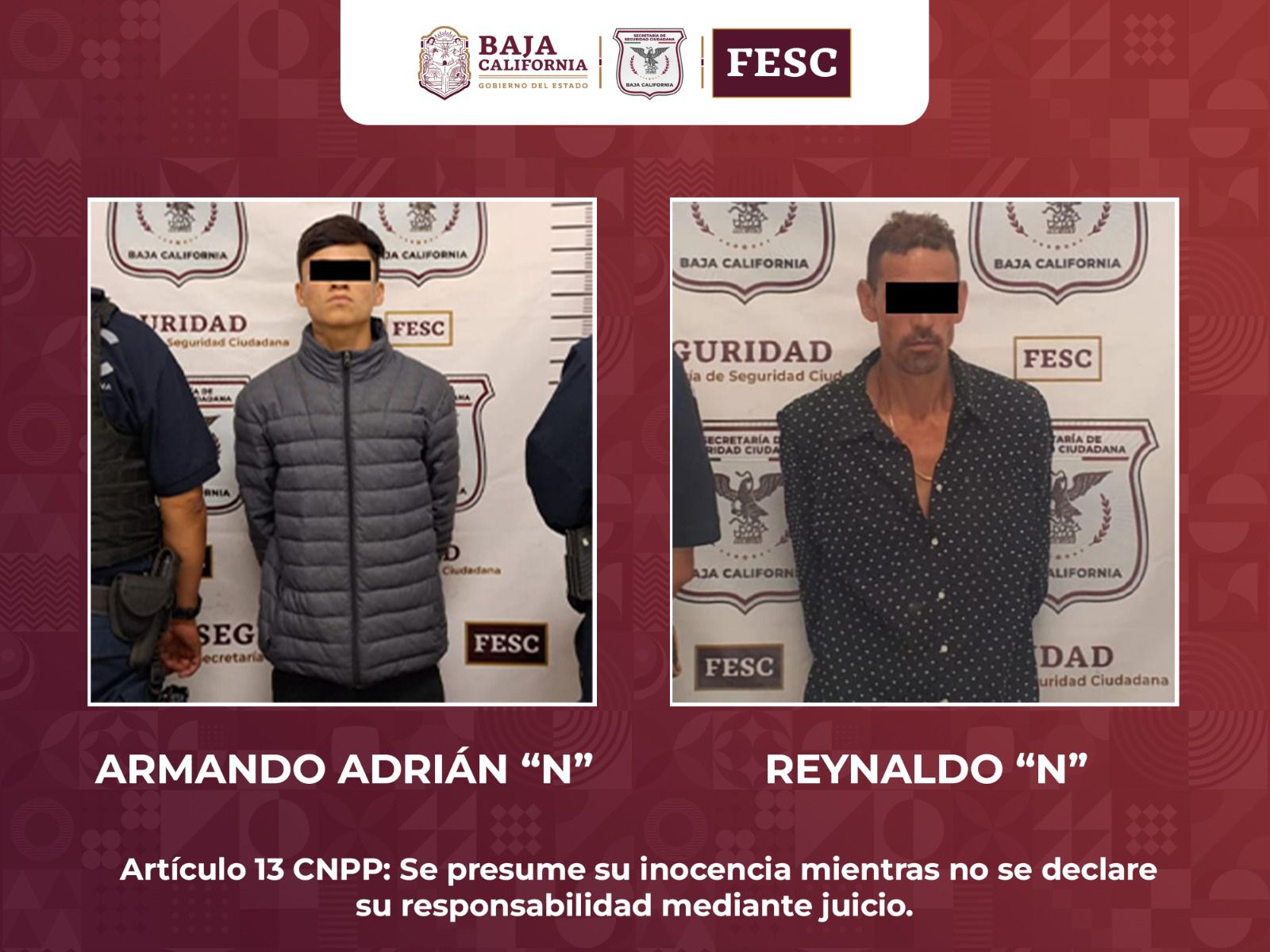 DETIENE FESC A DOS PERSONAS CON ÓRDENES DE APREHENSIÓN ACTIVAS EN ENSENADA