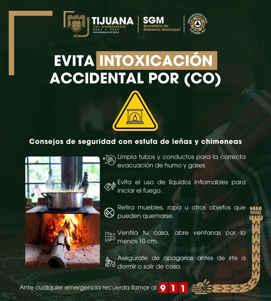 EMITE PROTECCIÓN CIVIL TIJUANA RECOMENDACIONES PARA PREVENIR INTOXICACIÓN POR MONÓXIDO DE CARBONO